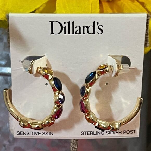 Gold and Multicolor Hoop Earrings #J3 - Picture 1 of 7
